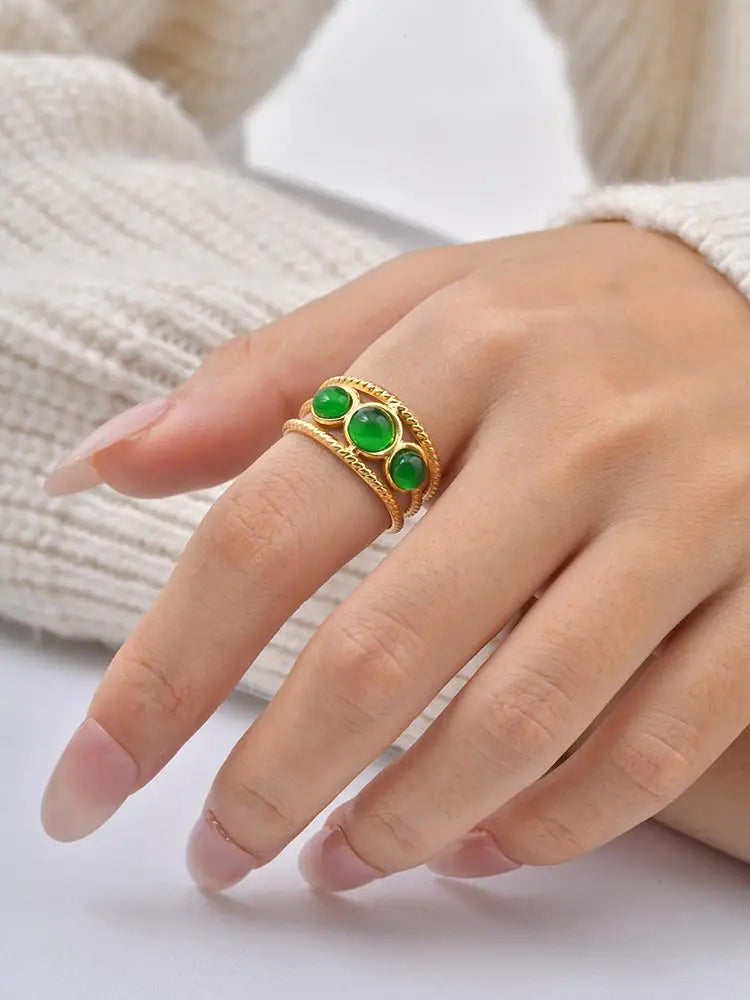 Luxury Bohemian Turquoise Ring for Women, Fashion Stainless Steel Nature Stone Open Adjustable Rings Boho Jewelry - Charlie Dolly