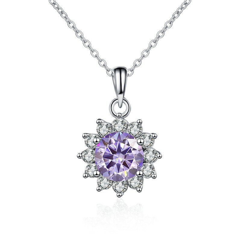 Butterflykiss In 925 Sterling Silver Sunflower Pendant Necklace For Women 1.0CT VVS1 Moissanite Diamond Wedding Jewelry Gift