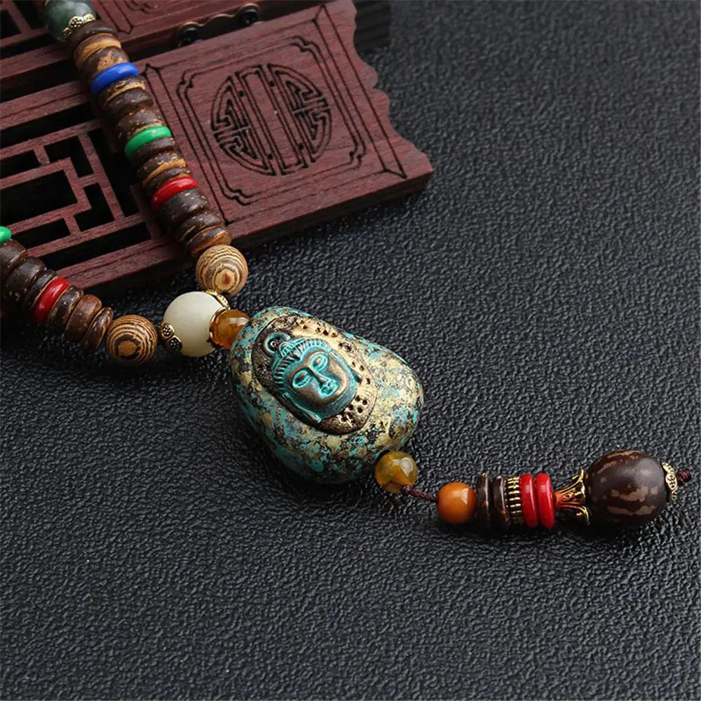 Wood Bead Long Sweater Chain Tassel Necklace Jewelry