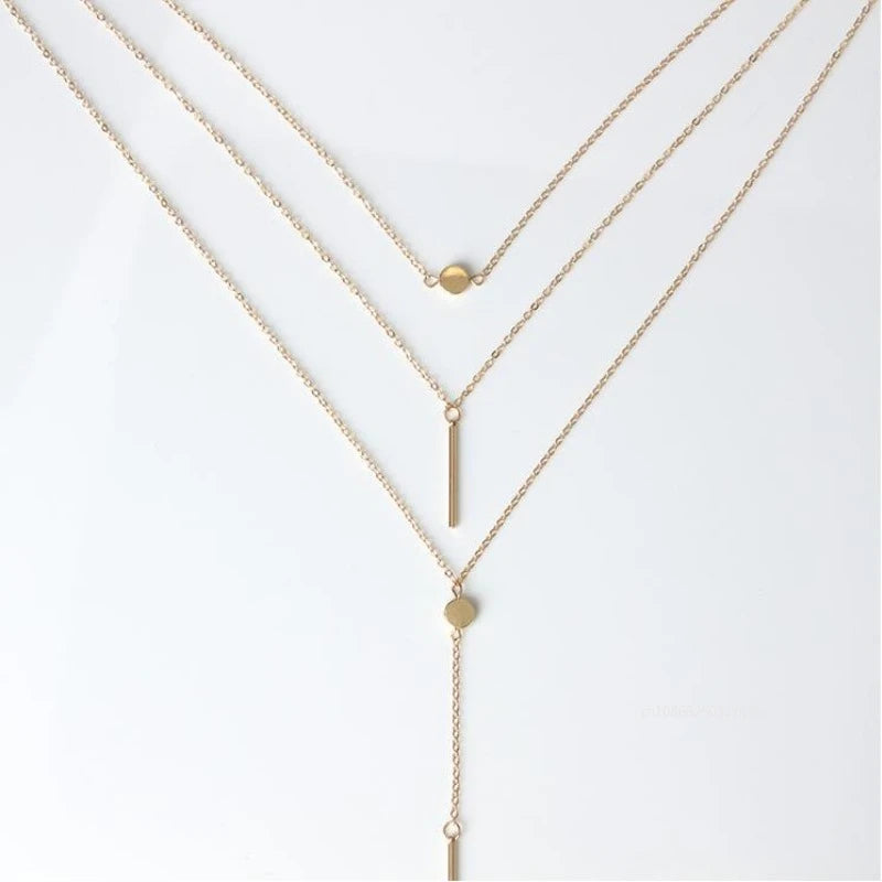 Minimalist Coin Multilayer Chain Necklace Jewelry