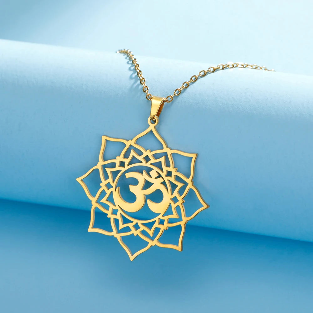Lotus Mandala OM Symbol Spiritual Amulet Necklace