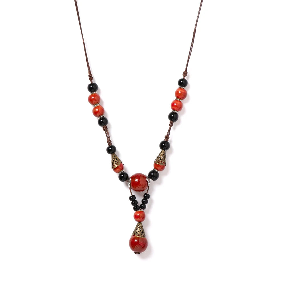 Ceramic Bead Stone Shell Long Necklace Jewelry
