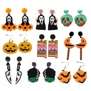 halloween Jewelry Spooky Acrylic Cute Trick Or Treat Lollipop horror Call me Knife Pumpkin Earrings - Charlie Dolly