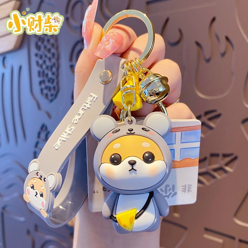 Cute Tiger Rabbit Shiba Inu Doll Key Ring Cartoon Zodiac Shiba Inu Keychain Women Couple Kids Backpack Charm Key Chains Gifts