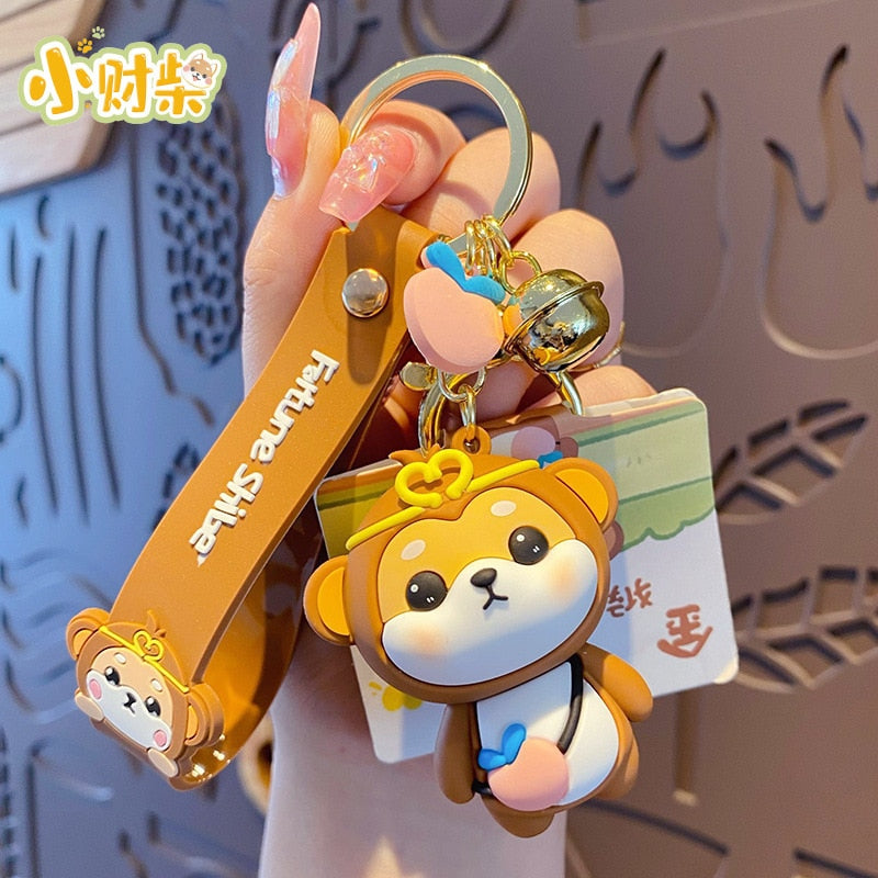 Cute Tiger Rabbit Shiba Inu Doll Key Ring Cartoon Zodiac Shiba Inu Keychain Women Couple Kids Backpack Charm Key Chains Gifts