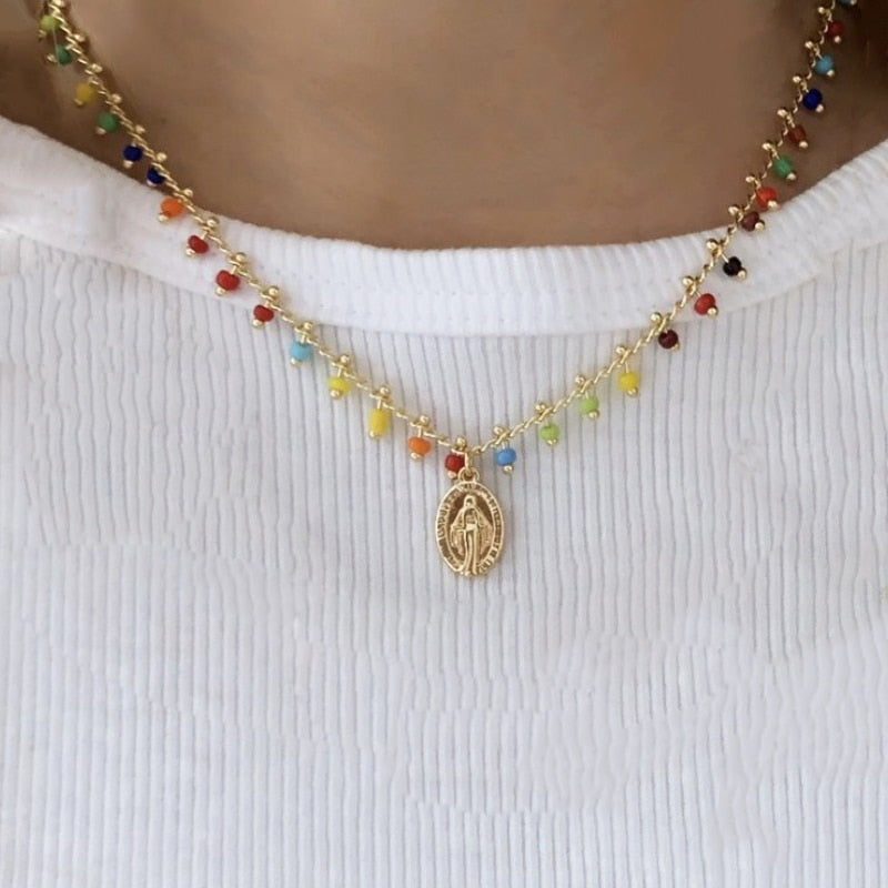 Natural Freshwater Pearl Necklace Boho Multilayer Matching Fashion Jewelry crystal Stone Women