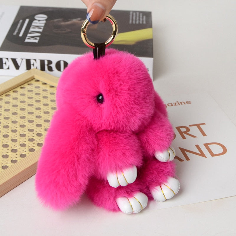 15CM Charm Real Fur Pompom Rabbit Keychain For Luxury Women Bag Men Car KeyRing Girl Gifts Cute Doll Plush Key Chains Pendent