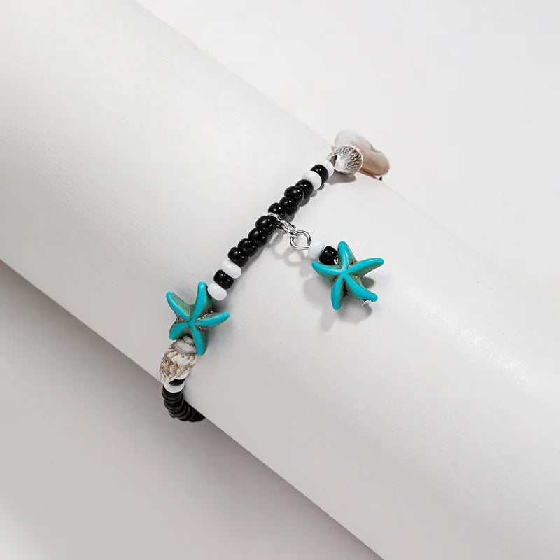 Shell and Starfish Rice Bead Handmade Boho Anklet