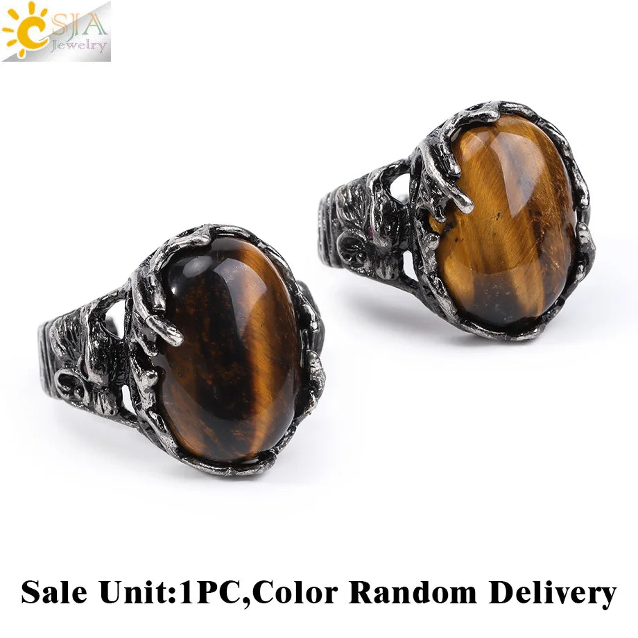 CSJA Vintage Silver Rings Natural Stone Amethyst Ring for Women Adjustable Design Handmade Fashion Jewelry Boho Accessories H765 - Charlie Dolly