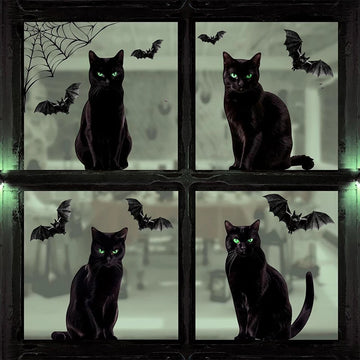 Halloween Decoration 2024 Black Cats Window Decals Halloween Window Sticker Spider Web Bat Black Cat Window Cling trick or treat - Charlie Dolly