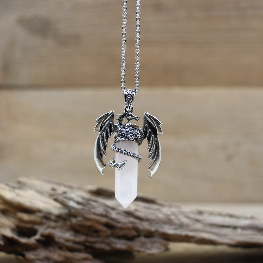 Quartz Dragon Man Necklace Gem Stone Healing Crystal Hexagonal Pendant Lapis Amethysts Animal Vintage Jewelry for Women