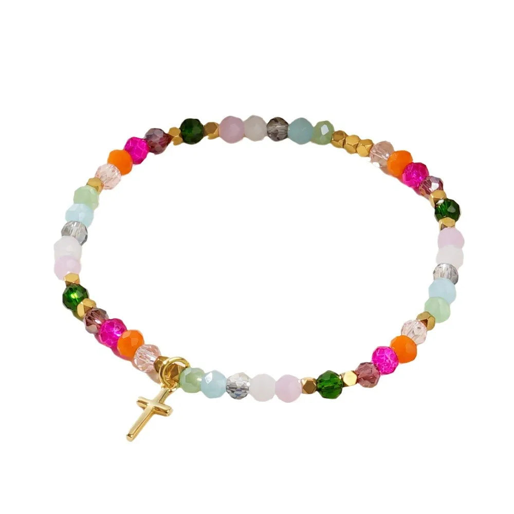 Cross Charm Crystal Beaded Bracelet