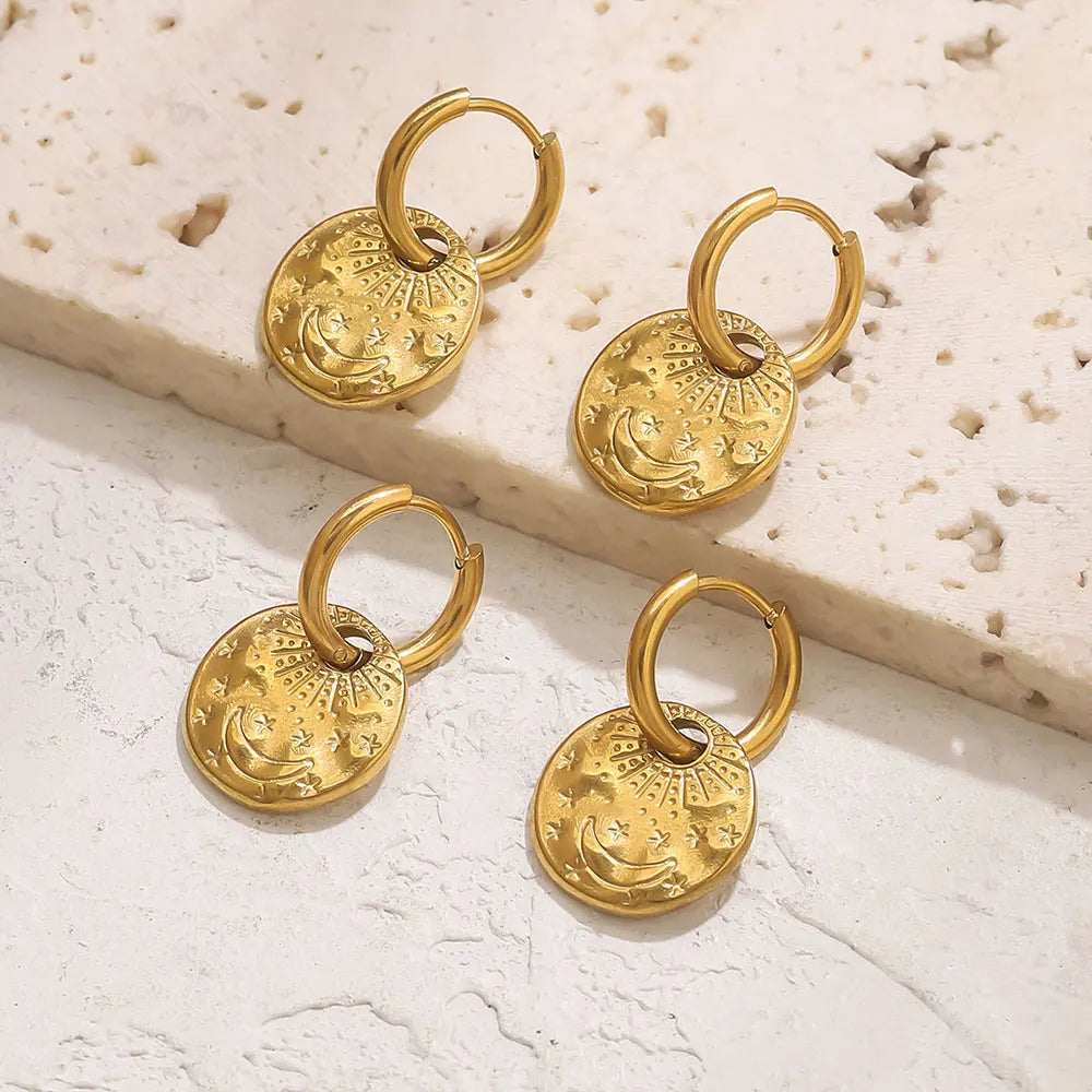 Gold PVD Stainless Steel Hoop Drop Earrings Jewelry