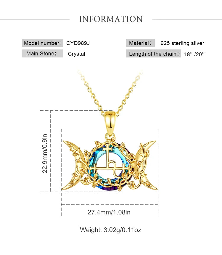 Lilith Sigil Triple Moon Necklace, S925 Silver with 18K Gold