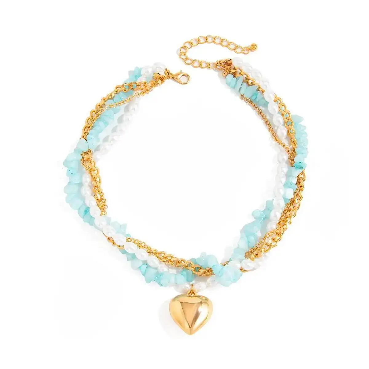 KunJoe Boho Style Natural Stone Imitation Pearl Chokers Necklace Women Vintage Love Heart Pendant Necklace Bride Wedding Jewelry - Charlie Dolly