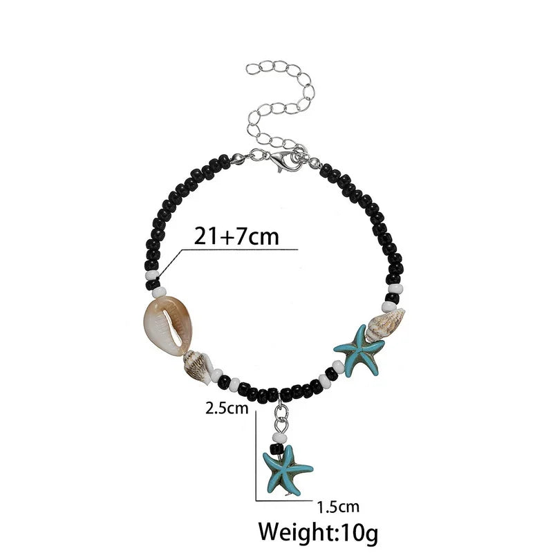 Shell and Starfish Rice Bead Handmade Boho Anklet