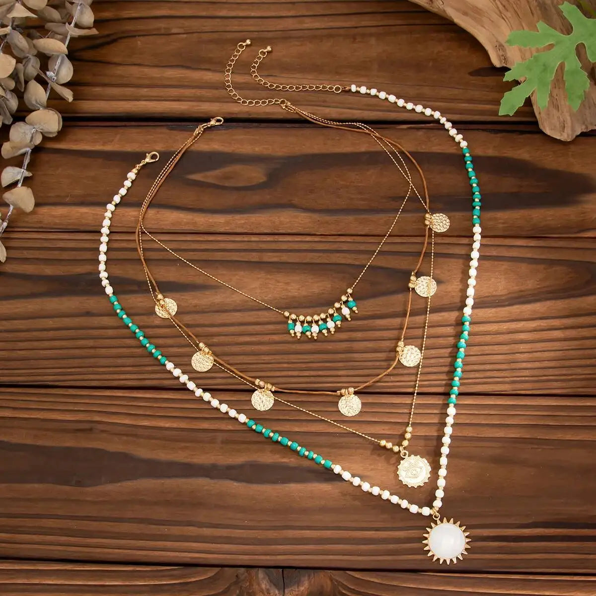 Round Coin Tassel Beaded Choker Necklace Jewelry