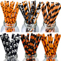 25/50/100pcs Halloween Party Favors Paper Straws Black and Orange Party Biodegradable Drinking Stripe Straws for Halloween - Charlie Dolly