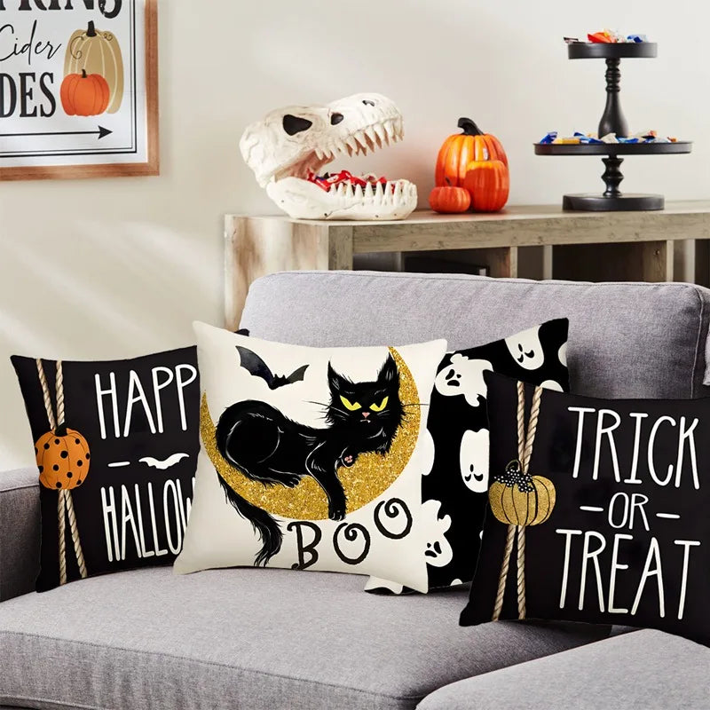Halloween Pumpkin Ghost Pillowcase Happy Halloween Party Decorations For Home 2024 Trick or Treat Spider Bat Cat Pillow Covers - Charlie Dolly
