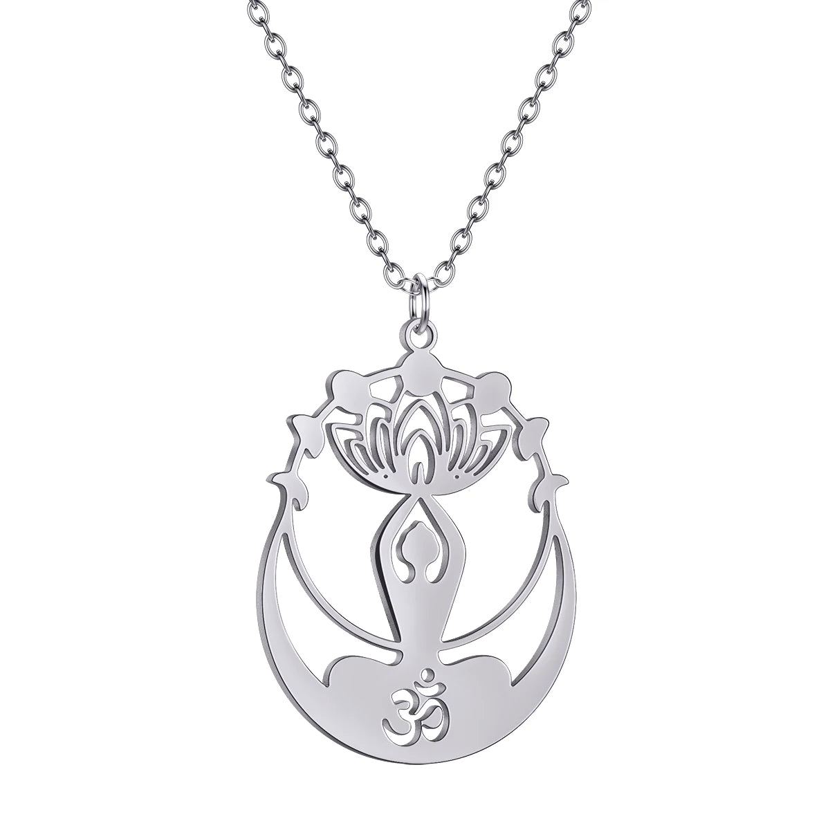 Om Buddha Lotus & Crescent Moon Amulet Necklace, Sacred Yogic Talisman