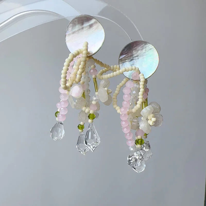 Floral Tassel Long Statement Earrings Jewelry