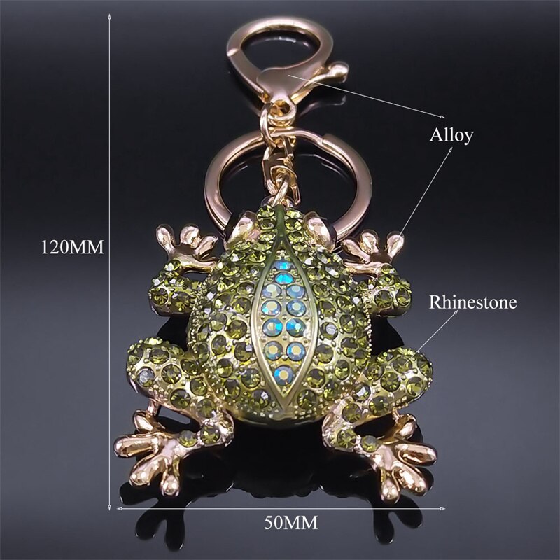 Green Rhinestone Frog Keyring Animal Keychain Pendant Bag Accessories Party Wedding Birthday Gift Jewelry attache porte clef