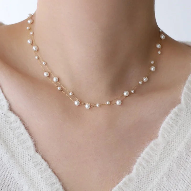 Waterproof Stainless Steel Pearl Chain Boho Choker