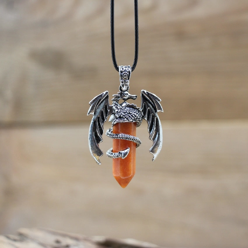 Quartz Dragon Man Necklace Gem Stone Healing Crystal Hexagonal Pendant Lapis Amethysts Animal Vintage Jewelry for Women