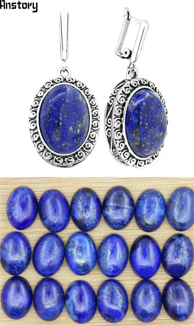 Natural Lapis Lazuli Earrings Snail Flower Pendant For Women Vintage Antique Silver Plated Fashion Jewelry Anniversary Gift - Charlie Dolly