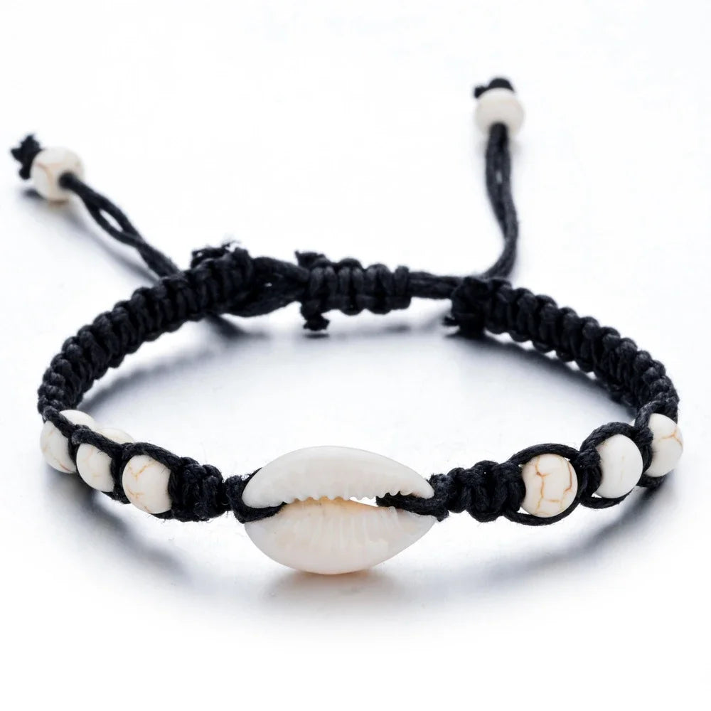 Starfish Shell and Turquoise Woven Wax Rope Bracelet