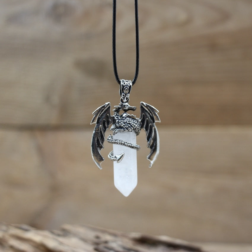 Quartz Dragon Man Necklace Gem Stone Healing Crystal Hexagonal Pendant Lapis Amethysts Animal Vintage Jewelry for Women