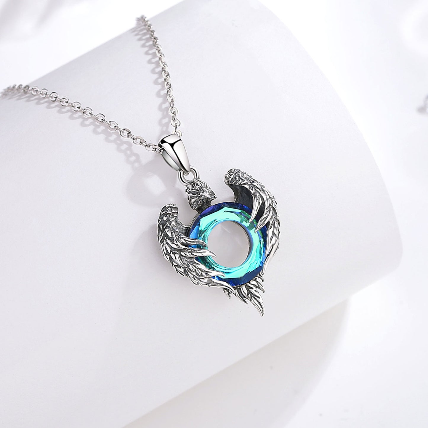Eudora Real 925 Sterling Silver Eagle Necklace Luxury Austrian Crystal Amulet Pendant Men Women Exquisite Jewelry Party Gift