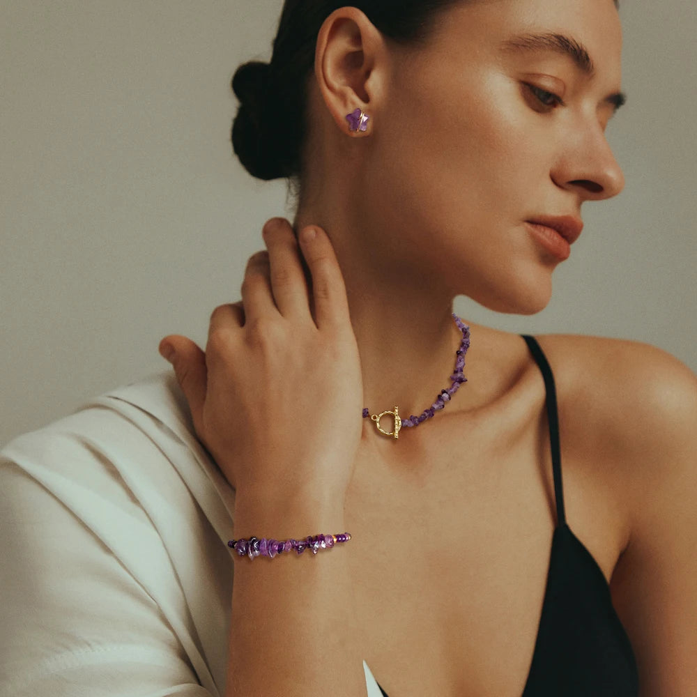Natural Stone Lapis Lazuli Jewelry Set Quartzs Chip Beads Necklace Braided Bracelets For Women Star Shape Ear Studs Earrings - Charlie Dolly