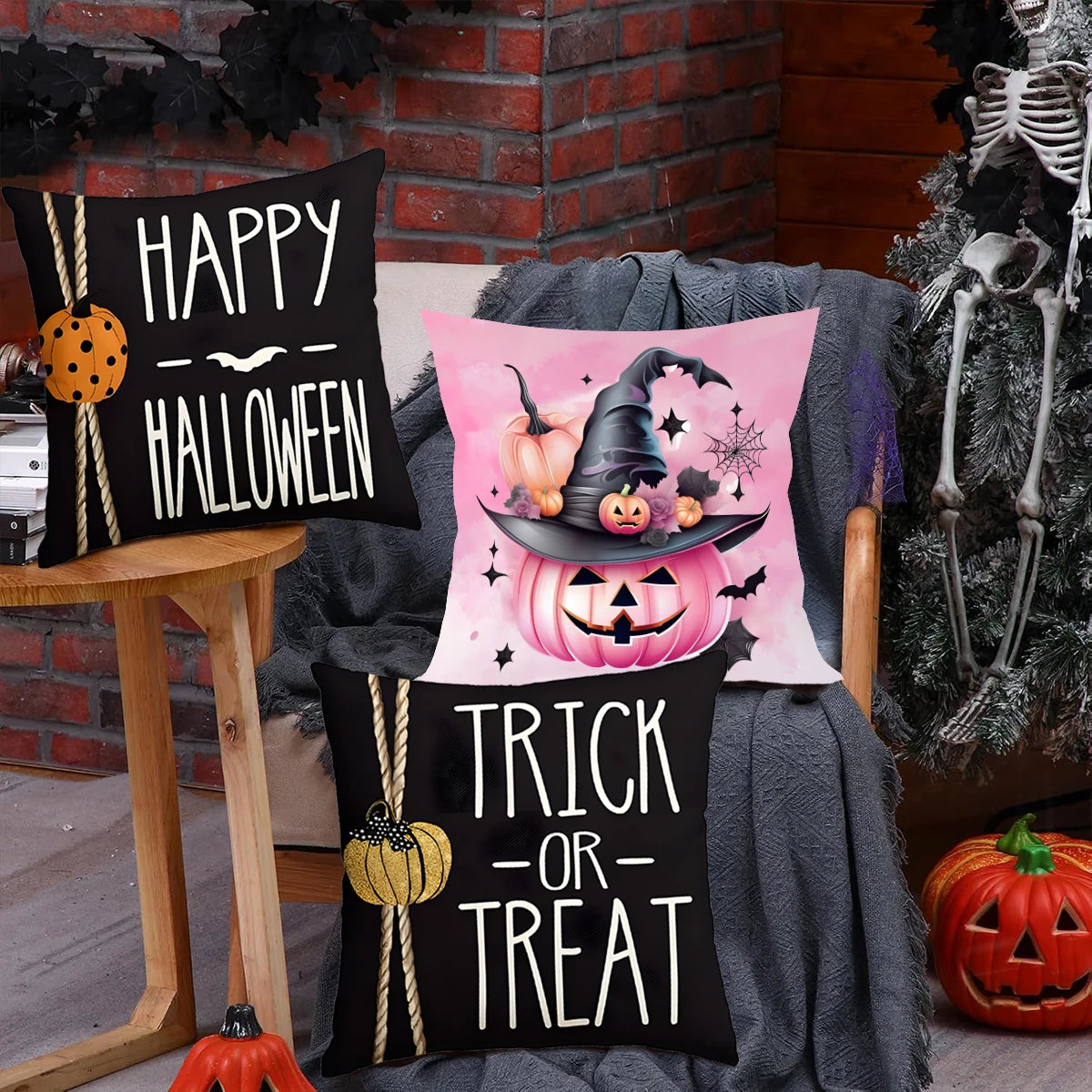 Halloween Pumpkin Ghost Pillowcase Happy Halloween Party Decorations For Home 2024 Trick or Treat Spider Bat Cat Pillow Covers - Charlie Dolly