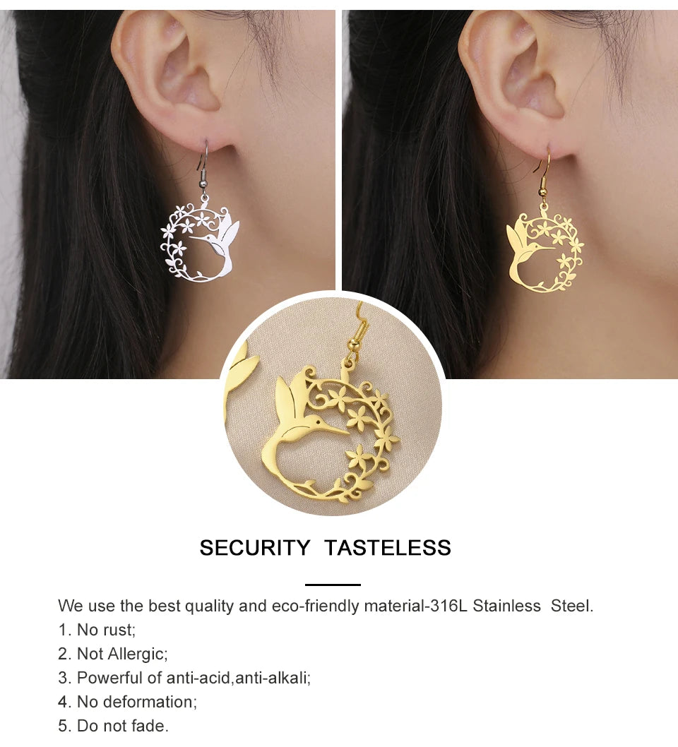 Hummingbird Filigree Flower Dangle Earrings Jewelry