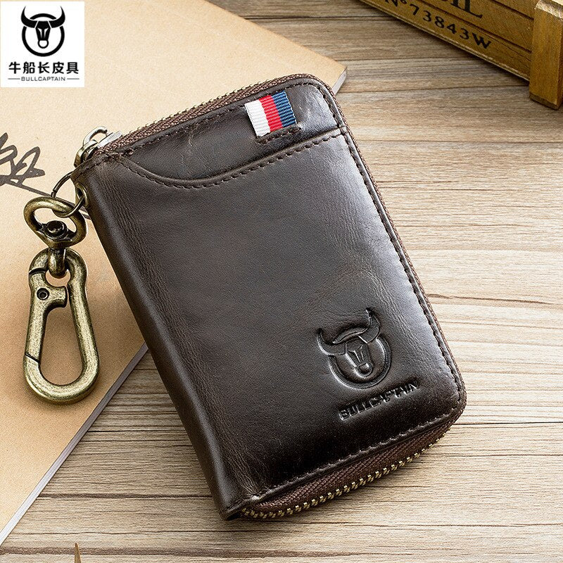 Genuine Leather Men's Waist Hanging Anti-theft Brush Cowhide Wallet Holder Keychain Zipper Coin Purse Pocket Cash Slim Vallet