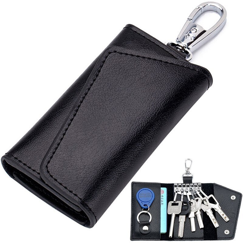 6 Hooks Leather Keychain Storage Men Women Key Holder Organizer Pouch Cow Split Car Key Wallets Housekeeper Key Case Card Bag
