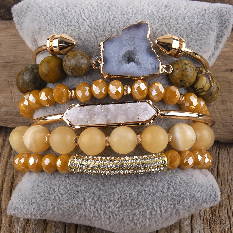 Fashion Boho Natural Stone Beaded Bracelet Jewelry Multi 6pc Stack Bracelet & Bangle Sets For Women Gift - Charlie Dolly
