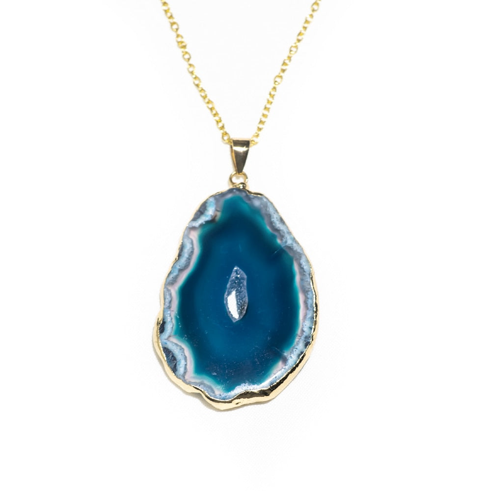 Fashion Irregular Magic Agate Piece Crystal Color Quartz Stone Natural Gold Pendant Necklace Jewelry Reiki Healing Gift