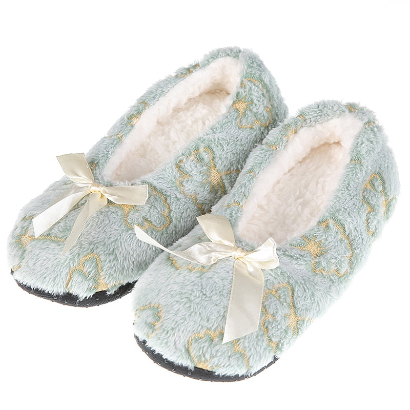 Glglgege Winter Slippers Women Shallow Home Embroidered Warm Plush House Shoes Print Knitted Fluffy Slippers Claquette Fourrure