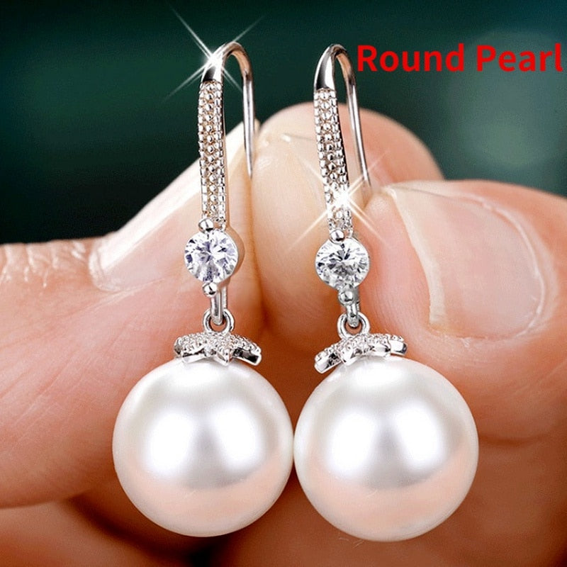 Exquisite Fashion Silver Color Water Imitation Pearls Drop Earrings for Women Shiny Red Green Round Imitation Pearls Earrings