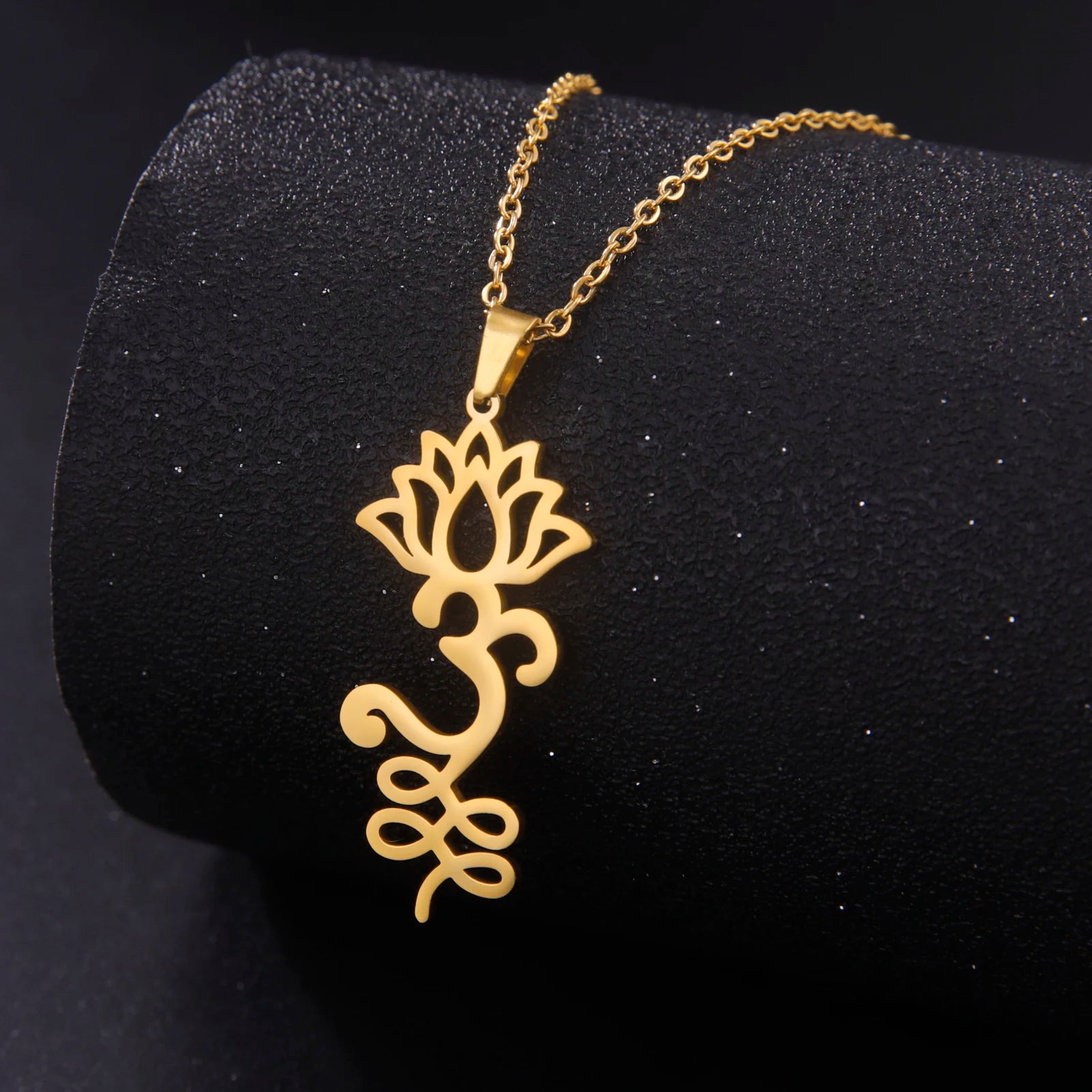 Lotus & Unalome Chakra Pendant, Stainless Steel Sacred Path Necklace