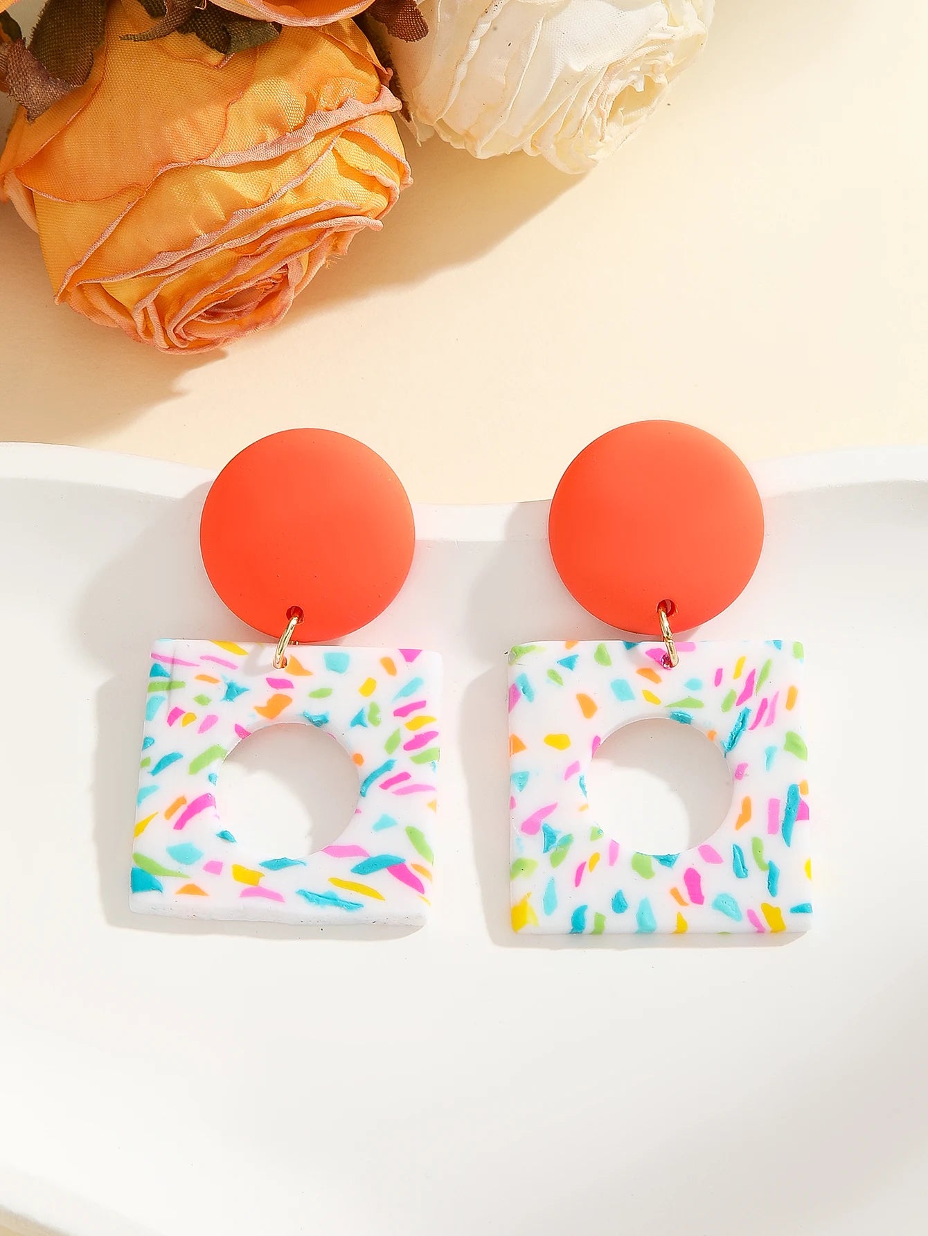 Polymer Clay Chevron Arch Dangle Earrings Jewelry