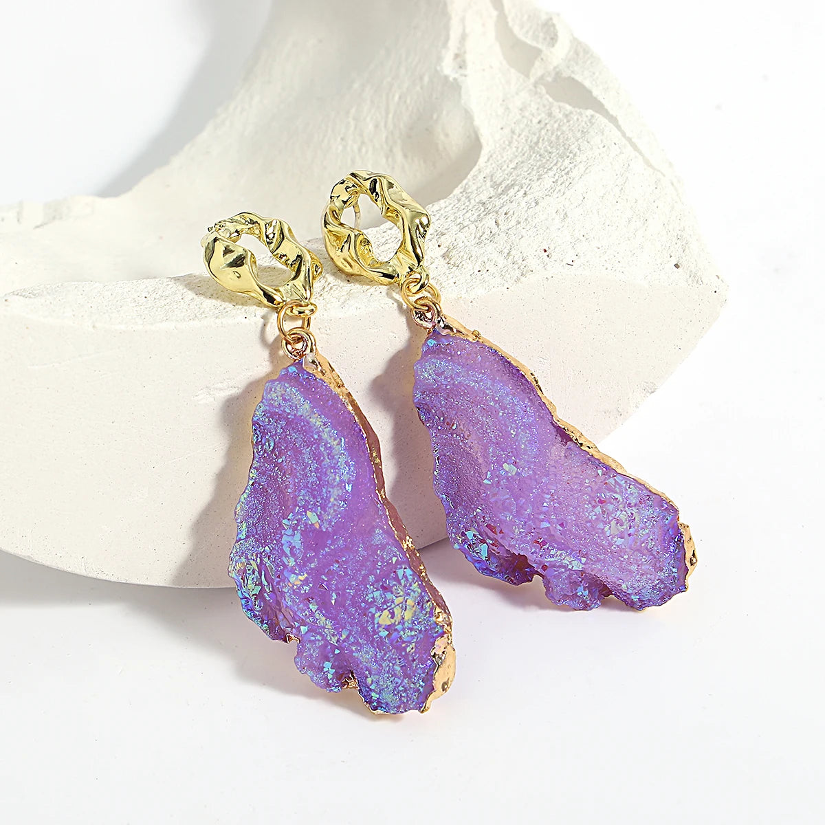 Volcanic Rock Abstract Drop Earrings, Starry Night Boho Jewelry