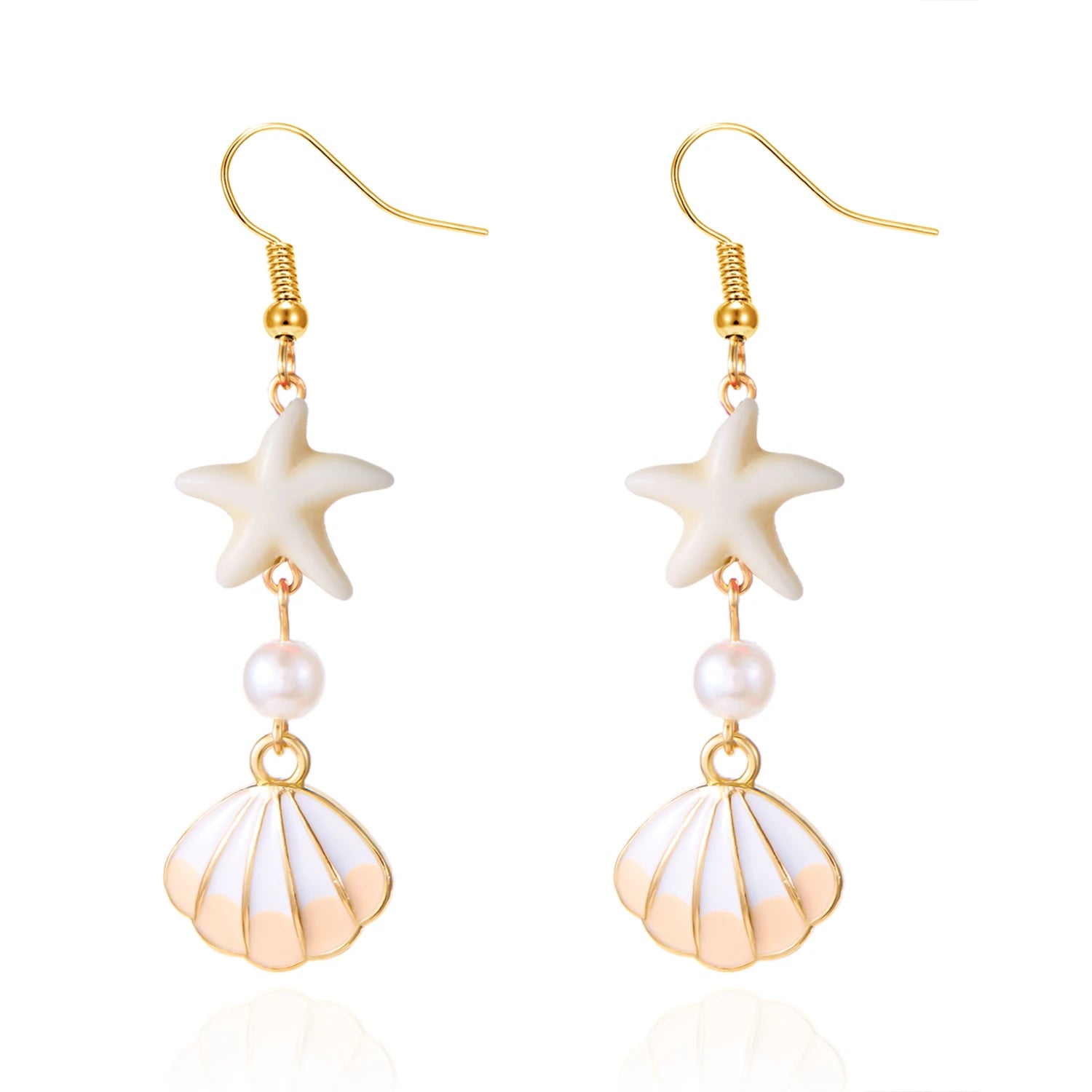 Ocean Style Shell, Starfish and Conch Enamel Drop Earrings