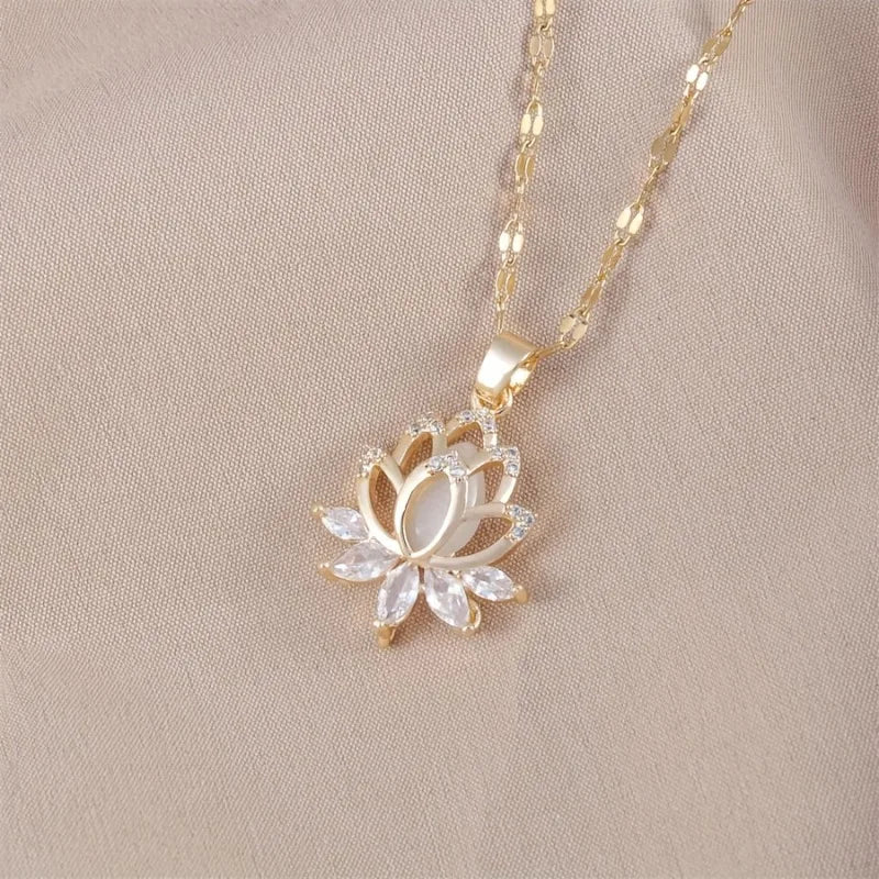 Opal Lotus Flower Pendant, Bridal Wedding Sacred Bloom Necklace