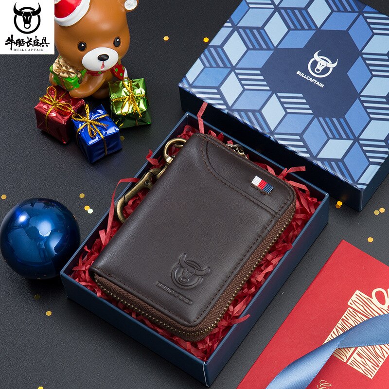 Genuine Leather Men's Waist Hanging Anti-theft Brush Cowhide Wallet Holder Keychain Zipper Coin Purse Pocket Cash Slim Vallet