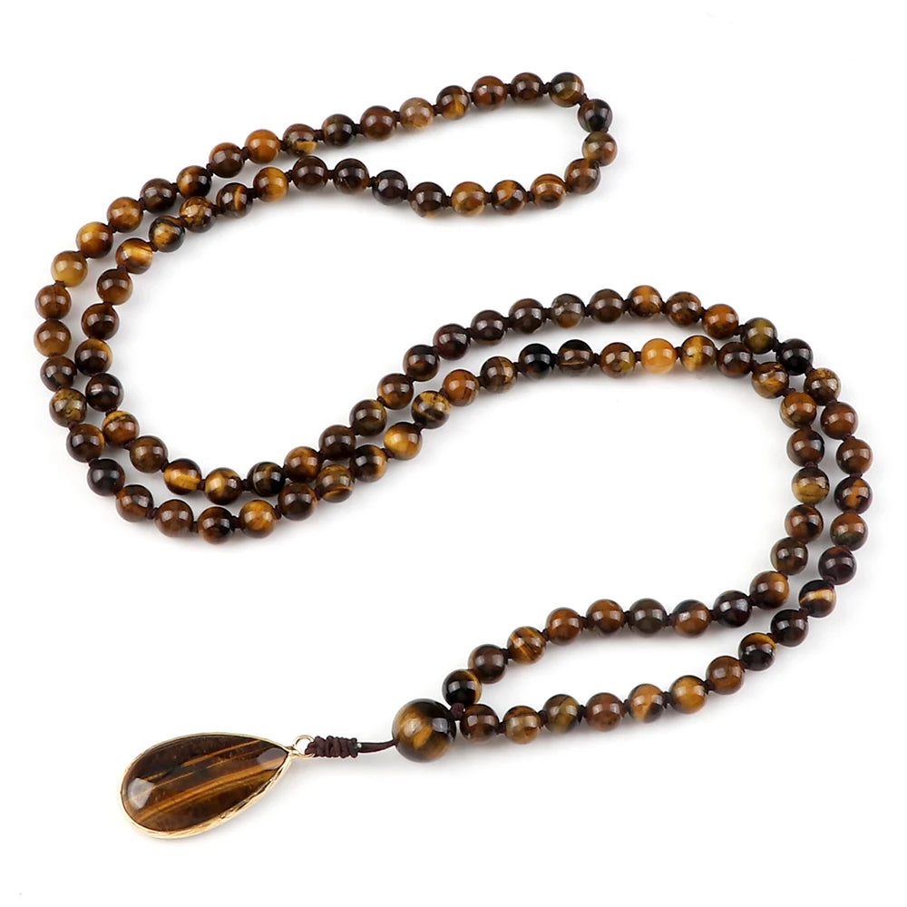 Tiger Eye Onyx Prayer Mala Necklace Jewelry