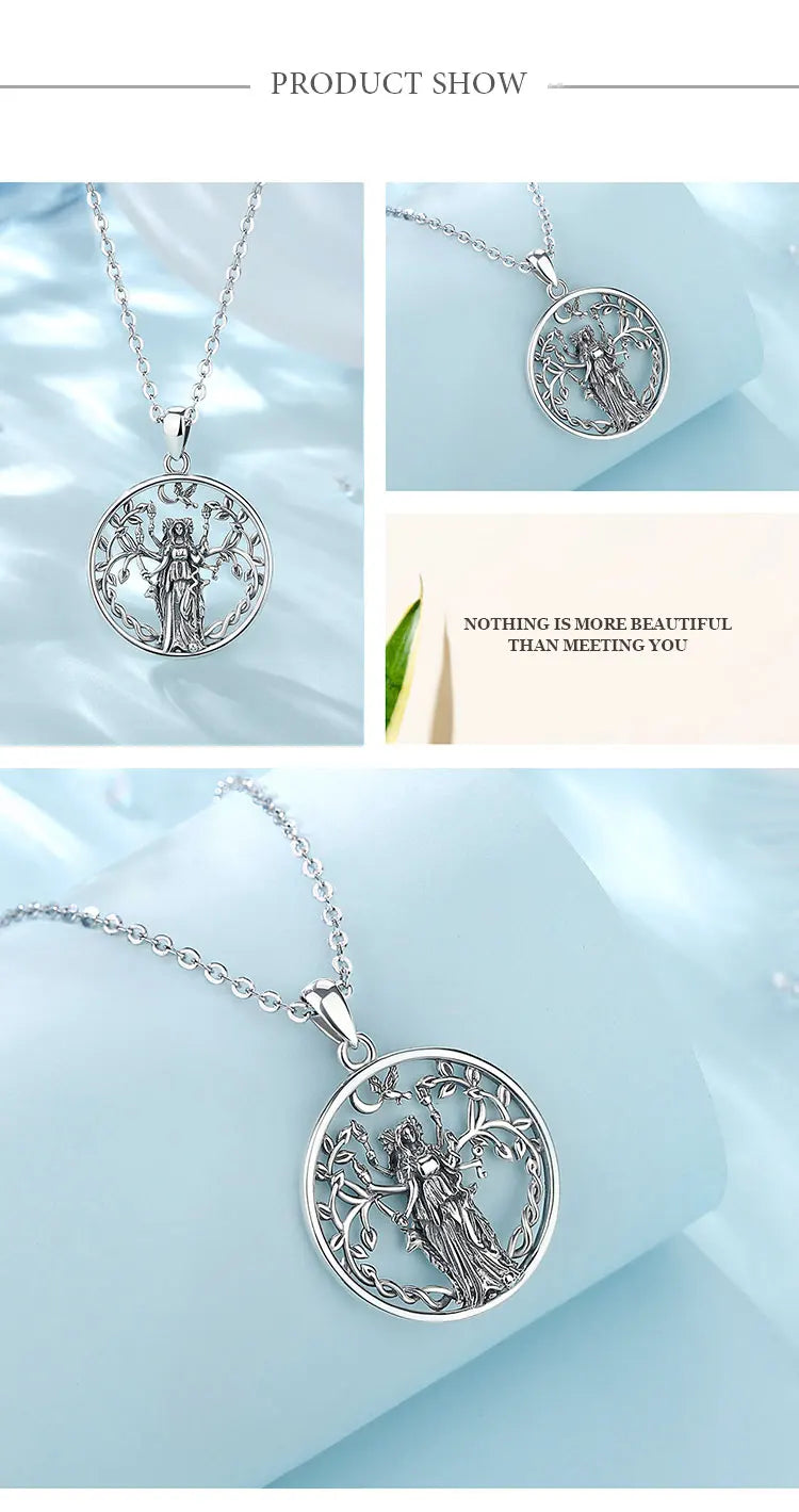 Triple Moon Goddess Hecate Amulet Necklace, S925 Sterling Silver