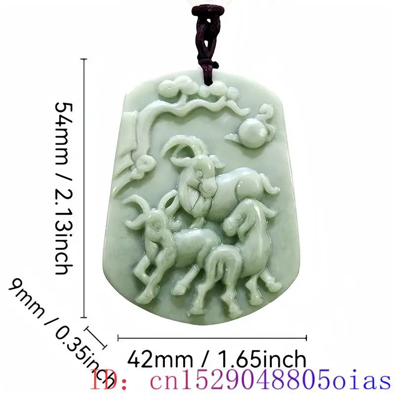Natural Green Jade Sheep Pendant Necklace, Real Jade Boho Zodiac Talisman